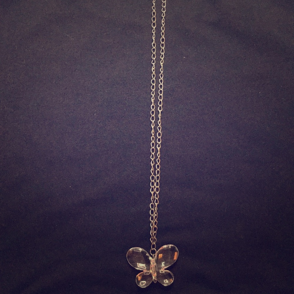 silver and clear butterfly necklace